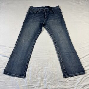 TK AXEL WOLCOTT Jeans Mens 36x32 Distressed Vintage Boot Cut Denim Thick Stitch